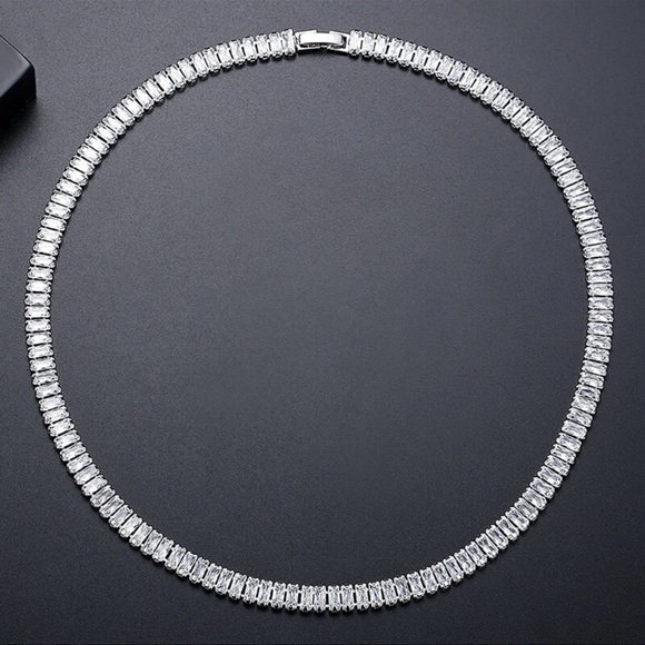 Baguette Simulated Diamond Tennis Necklace - Picture 5 of 9